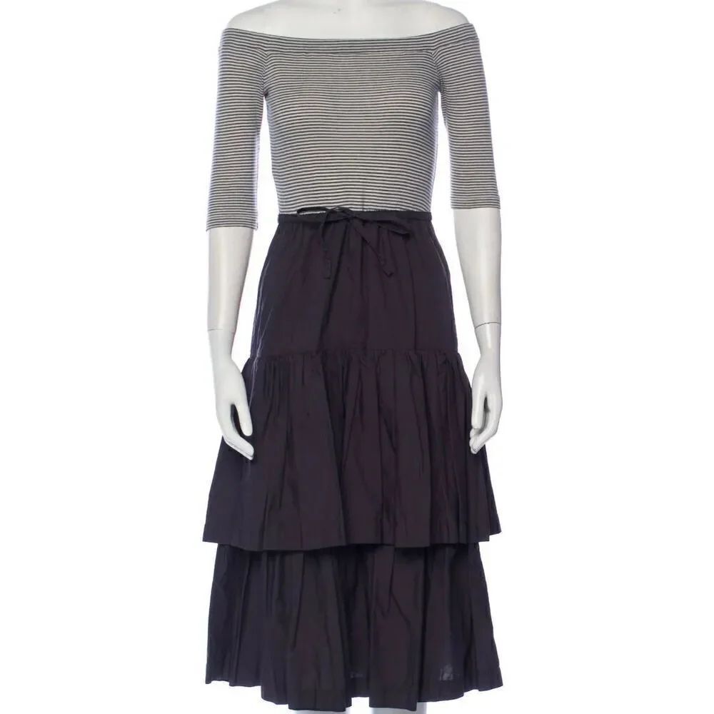 La Vie Rebecca Taylor striped midi tiered skirt dress small